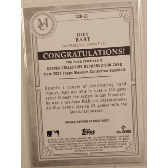 JOEY BART 2021 TOPPS MUSEUM COLLECTION CANVAS CCR23 RC SAN FRANCISCO GIANTS - Picture 6 of 6